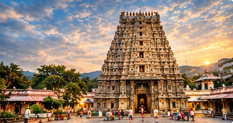 Srikalahasti temple gopuram at sunset